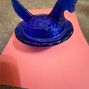 Blue Glass Hen Figurine